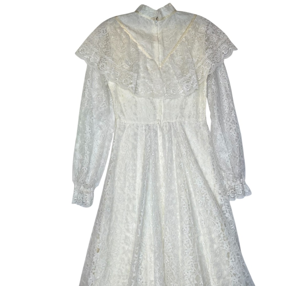 Vintage 80s Union Made Wedding Dress S Cream Lacey Long Sleeve Modest Victorian - Picture 13 of 14